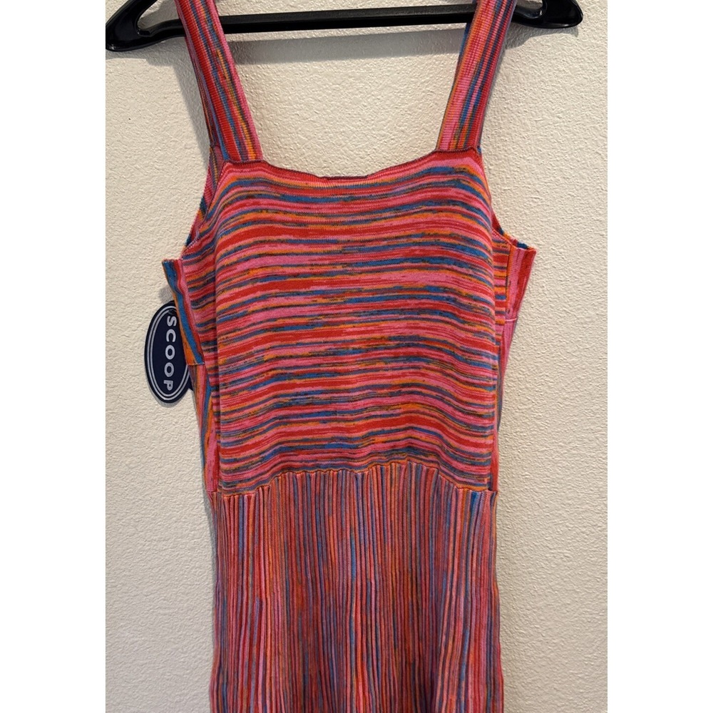 Scoop Knit Midi Dress Sheath Womens L Multicolor Stripe Mod Groovy Retro NWT - Picture 5 of 5